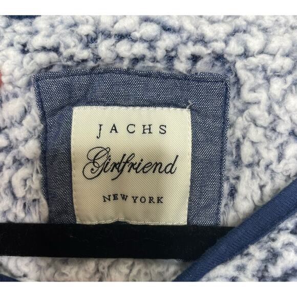 Jachs Girlfriend Faux Fur Sherpa Fleece Long Sleeve Top Crew Neck Blue White L - Picture 8 of 13